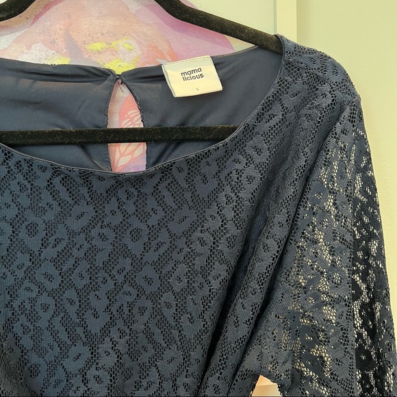 ✨HP!✨ASOS Maternity Navy Lace Midi Dress Size L - Picture 5 of 8